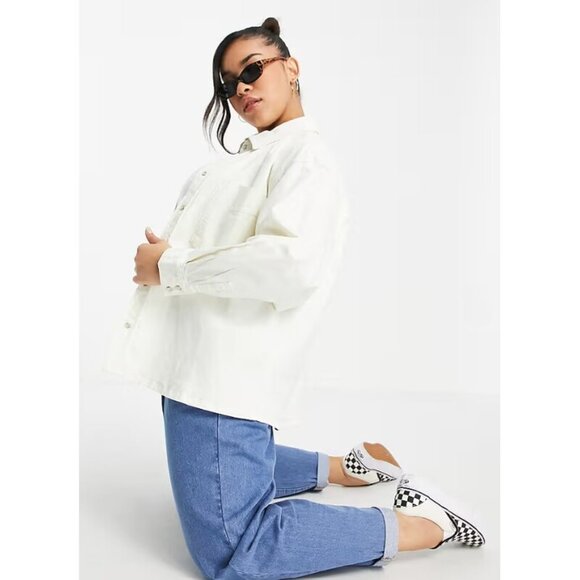 nwot ASOS Urban Bliss Plus, Relaxed Canvas Shirt Jacket in Cream (16/XL) - Picture 14 of 15